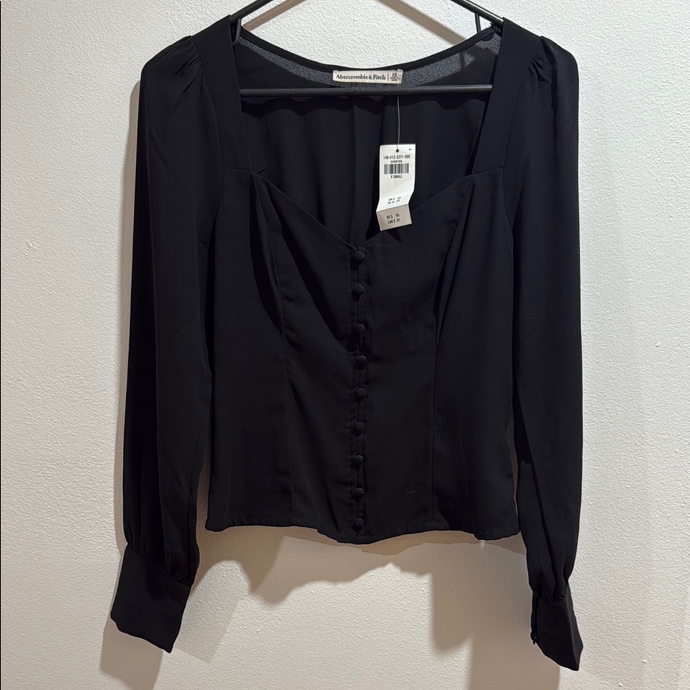 XS Abercrombie Black Button-Up Long Sleeve Blouse NWT